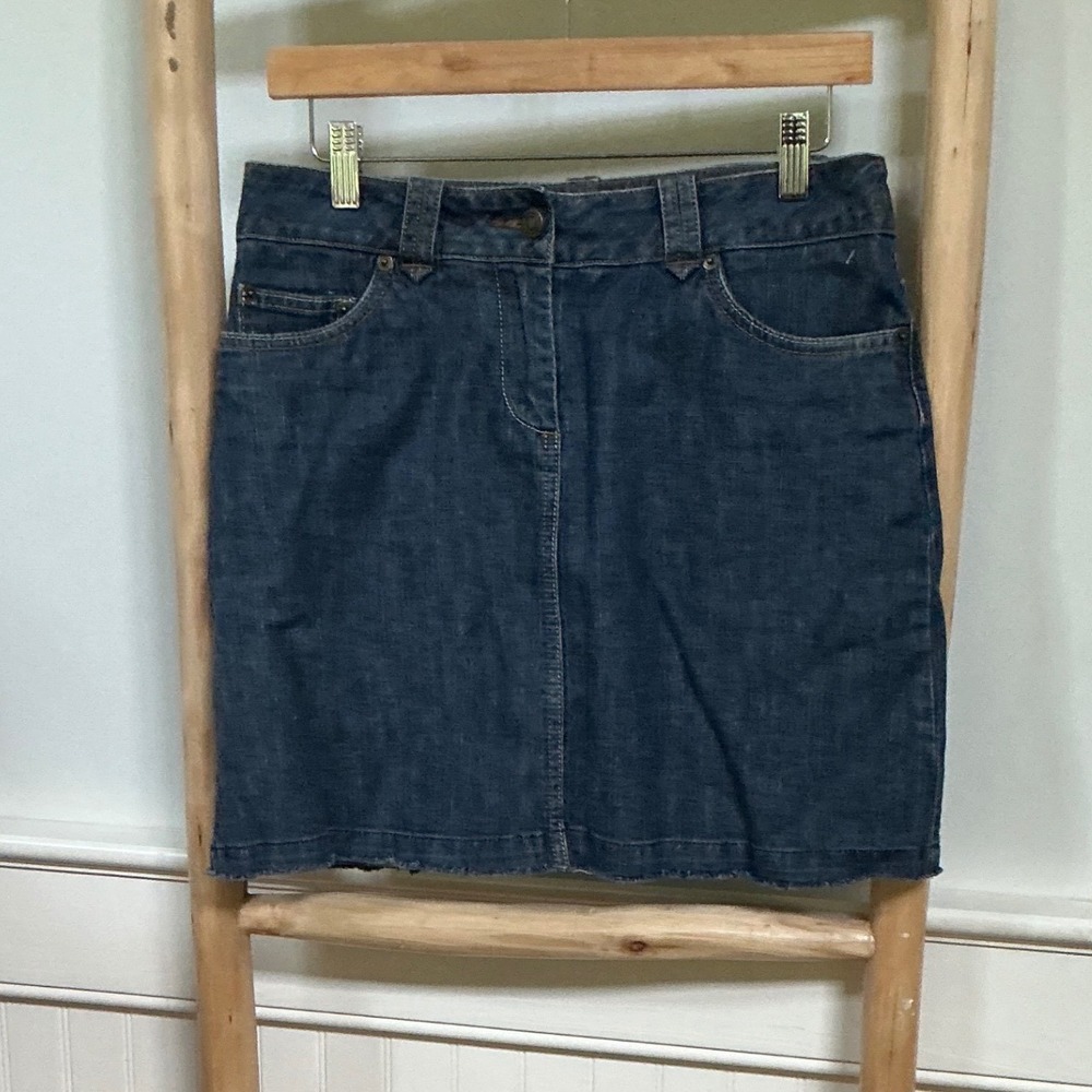 Boden Womens Dark Wash Denim Mini Skirt Raw Hem Blue Cotton Size 10R